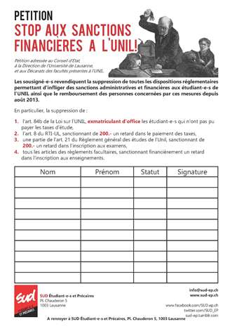 Petition pour la supression des sanctions administratives à l'Unil